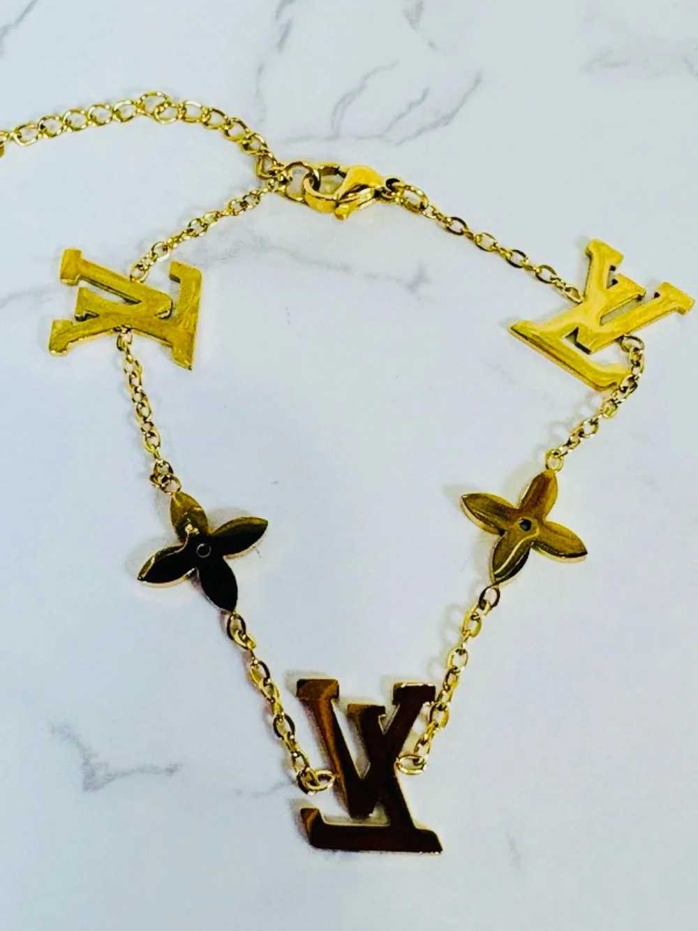 BRACELET: Golden LV Monogram w/Flower Charms, NWOT